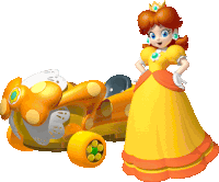 a princess in a yellow dress stands next to an orange car