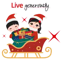 a cartoon of a boy and a girl in a sleigh with the words live generously written above them