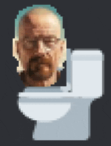 a pixelated image of an old man sitting on a toilet