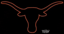 a silhouette of a longhorn 's head on a black background .