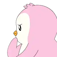 a pink penguin with an orange beak and a white body