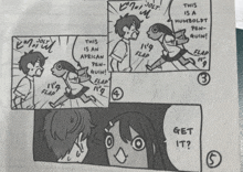 a black and white comic strip shows a boy and a girl talking about flap