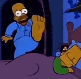 a cartoon of homer simpson standing next to bart simpson in a bed