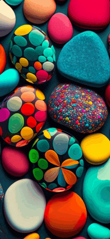 a bunch of colorful rocks on a table