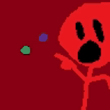 a pixel art of a red object with a surprised face