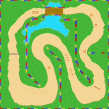 a map of a race track with a bridge and a pond