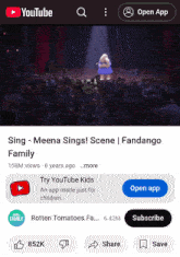 a screen shot of a youtube app that says sing meena sings scene