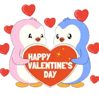 two penguins holding a heart with the words happy valentine 's day on it