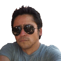 a man wearing sunglasses and a gray shirt looks at the camera