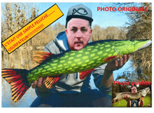 a picture of a man holding a large fish with the words photo originale on the bottom