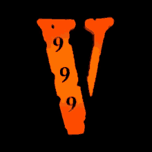 the letter v is orange and has the numbers 999 on it