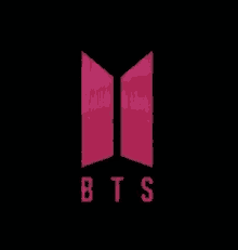 the bts logo is pink on a black background and looks like a door .