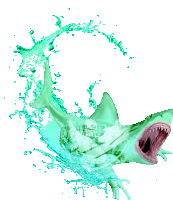 a green shark is surrounded by a splash of water