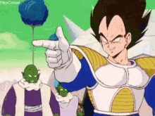 a cartoon of vegeta giving a thumbs up with neo gohan written in the corner