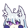 a drawing of a girl with purple eyes and white hair with a cat ear .