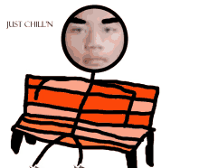 a stick figure is sitting on a bench with the words just chill n below it