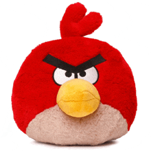 a red angry bird with a yellow beak and black eyes