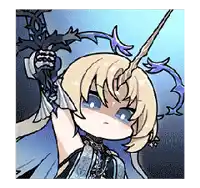 a cartoon of a girl holding a sword with a unicorn horn on her head .