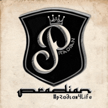 a shield with the letter p on it and the word radian below it