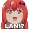 a red haired anime girl with a bat on her head and the words lan ?