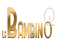 a logo for le bambino with gold letters on a white background