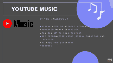 a flyer for youtube music explains what is included