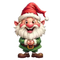 a cartoon gnome wearing a santa hat and green outfit