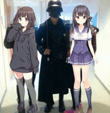 a man in a trench coat is standing next to a girl in a sailor outfit