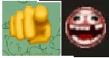 a pixelated image of a fist and a smiling face