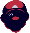 a black and red cartoon character with a red hat and a smiley face .