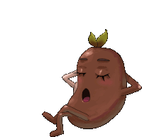 a cartoon drawing of a potato with arms and legs yawning