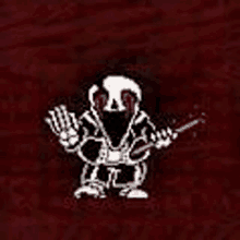 a cartoon of a skeleton with blood coming out of his eyes is holding a knife .