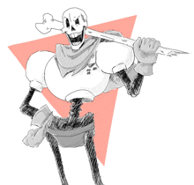 a drawing of papyrus holding a sword with a red triangle in the background