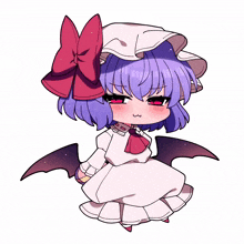 a drawing of a girl with purple hair and wings