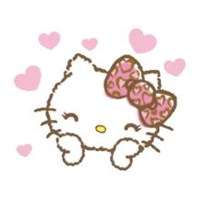 a drawing of hello kitty with a bow and hearts around her