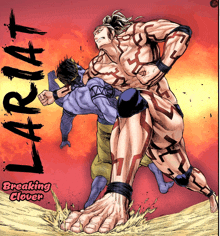 a cartoon drawing of a man fighting another man with the words lara freaking clover below them