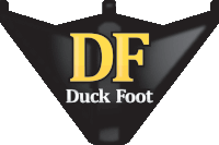 a logo for df duck foot with a black triangle