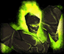 a computer generated image of a monster with green flames coming out of it 's head .