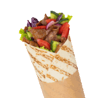 a close up of a wrap with meat and vegetables