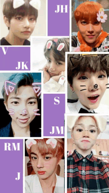 a collage of boys with the letters v jk s jm rm and j on the bottom