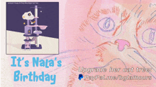 a picture of a cat tree with the words " it 's nala 's birthday "