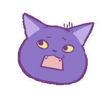 a cartoon drawing of a purple cat with a surprised look on its face