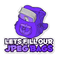 a sticker that says lets fill our jpeg bags on it