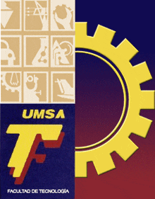a logo for umsa facultad de tecnologia with a gear in the middle