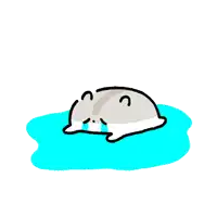 a cartoon hamster is crying in a puddle of water .