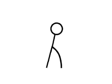 a stick figure is standing on a white background with a circle around its head .