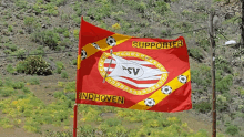 a red and yellow flag that says supporter bindhoven