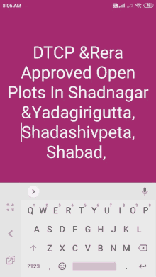 a screenshot of a cell phone with the words dtcp & rera approved open plots in shadnagar & yadagirigutta