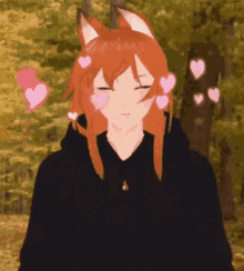 a girl with a fox ear and hearts on her face