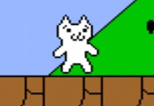 a pixel art of a white bear standing on a hill .